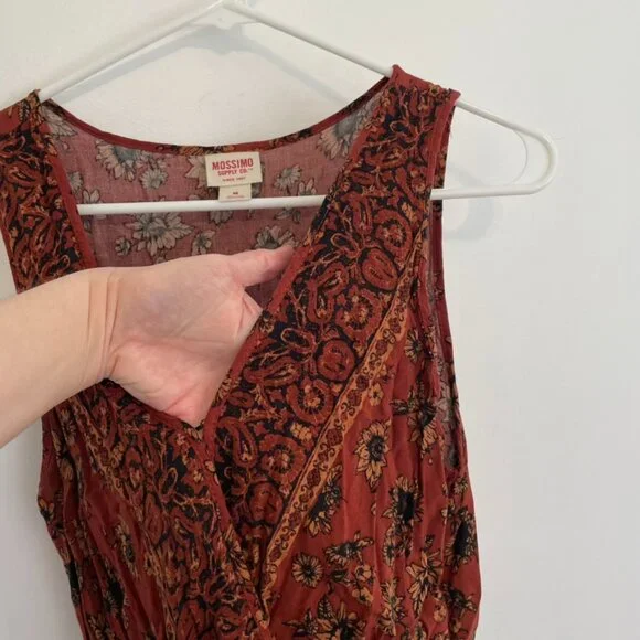 MOSSIMO SUPPLY CO Rust Red Burnt Orange Floral Sunflower Boho Sleeveless Romper - Picture 6 of 16